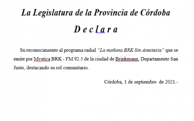 La Legislatura reconoció al programa radial «La mañana BRK Sin Anestesia»