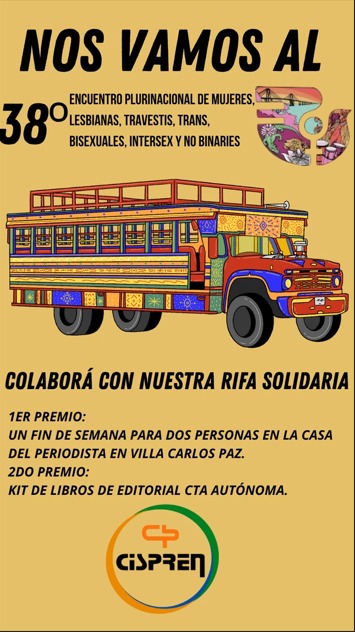 Rifa solidaria para participar del 38º Encuentro Plurinacional de Mujeres y disidencias